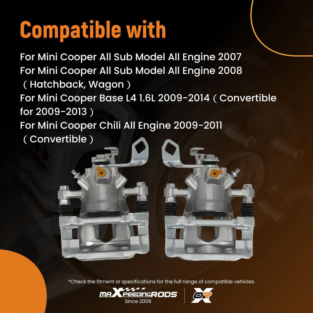 Set of 2 Rear Brake Calipers for Mini Cooper (2009-2014) w/Hardware