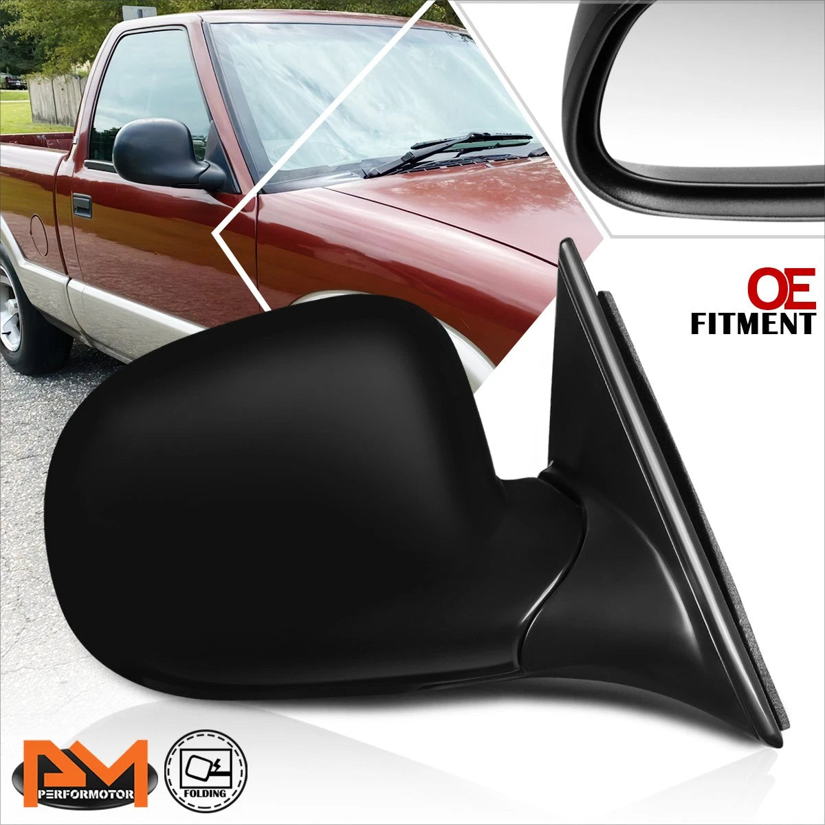 OE Style Powered Rear Side View Door Mirror Right for Chevy S10/GMC Sonoma (1994–1997)
