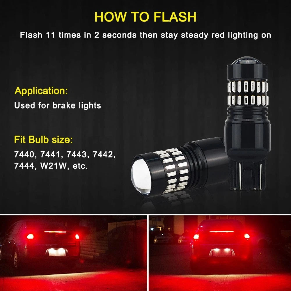 2X AUXITO 7443 Red Strobe LED Brake Tail Stop Light for