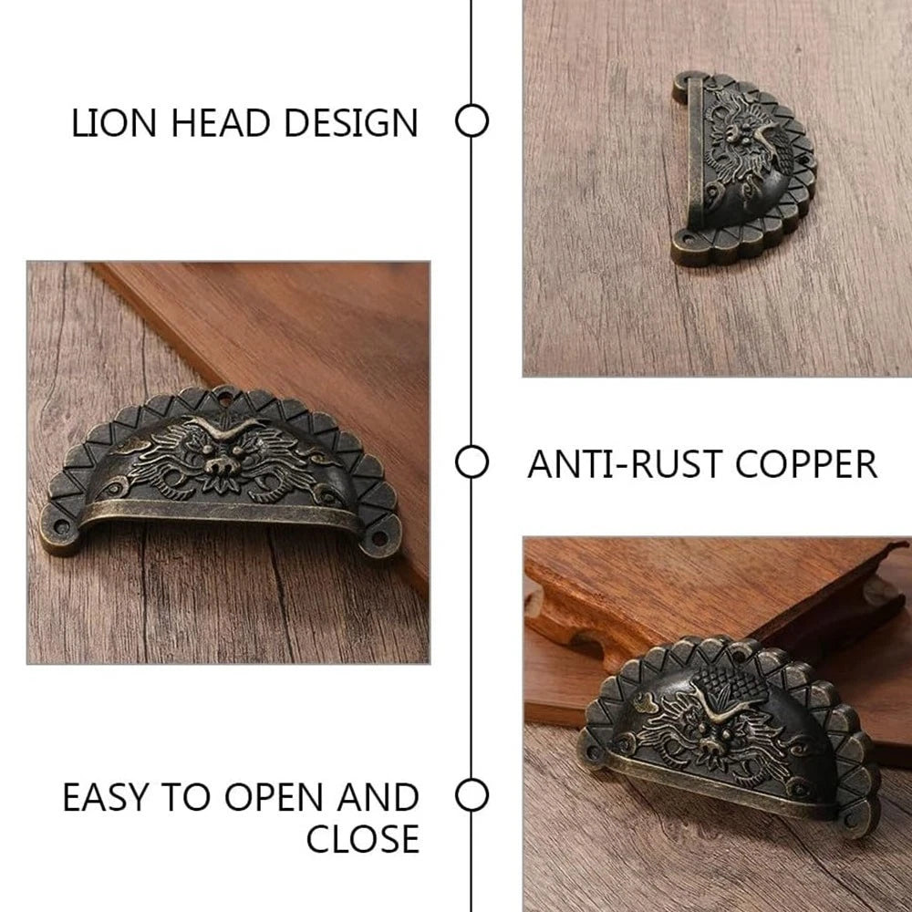 Set of 4 Antique Bronze Dragon Pattern Drawer Shell Knobs