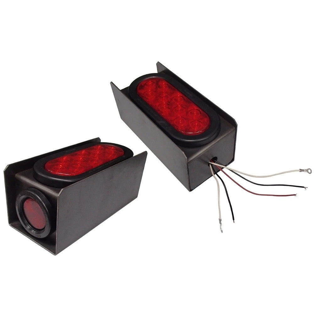 2X 2" Red Round & 6" Red Oval Tail Light Steel Box Set