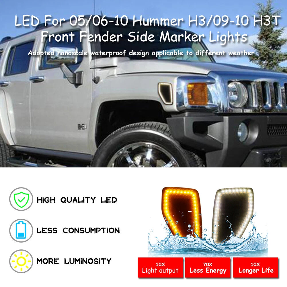 Set of 2 Smoked LED Front Fender Side Marker Lights for Hummer H3 (2005–2010)
