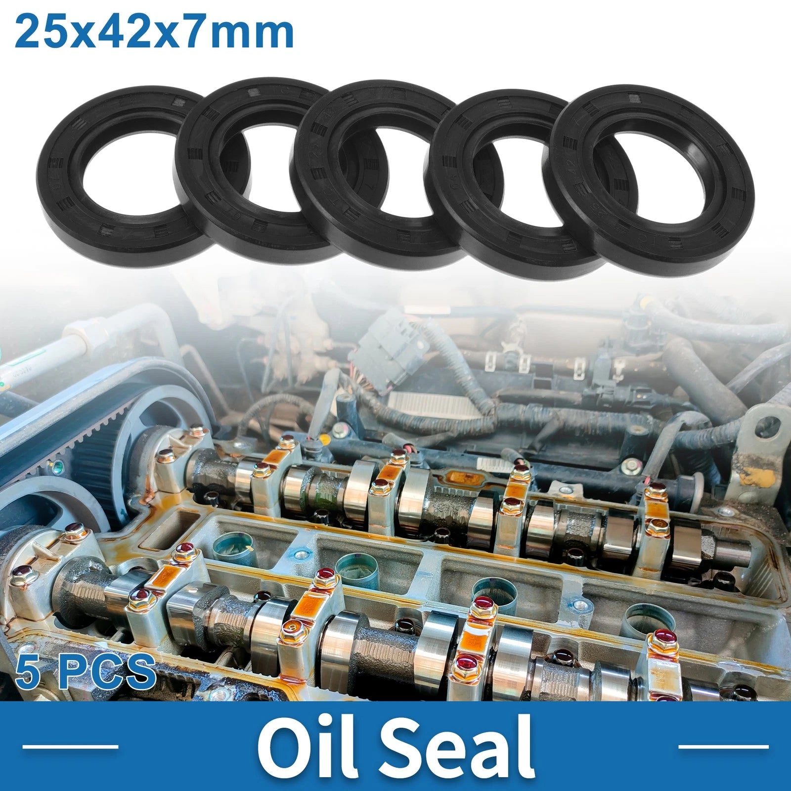 Set of 5 Oil Seal Rotary Shaft Seal Nitrile Rubber 25x42x7mm
