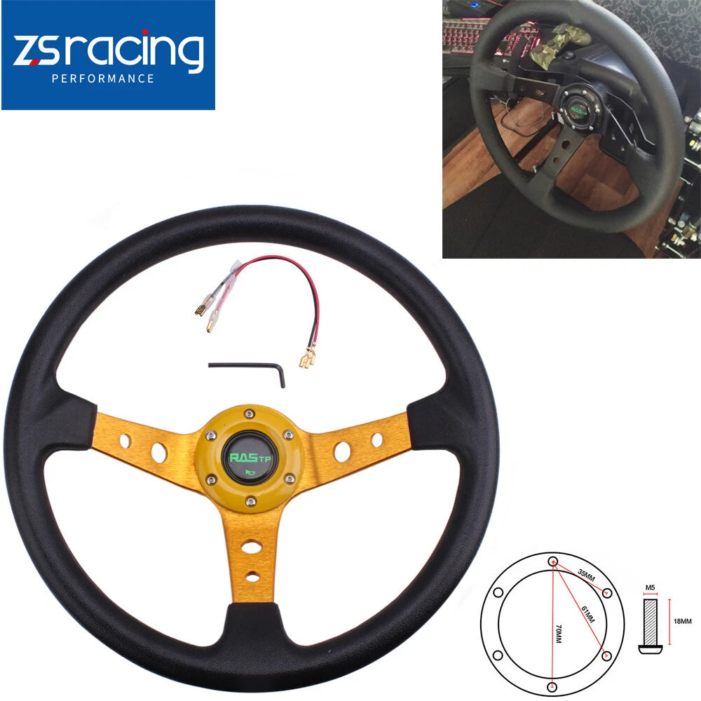 350mm Deep Dish Racing Steering Wheel for Universal Vehicles (14-inch)