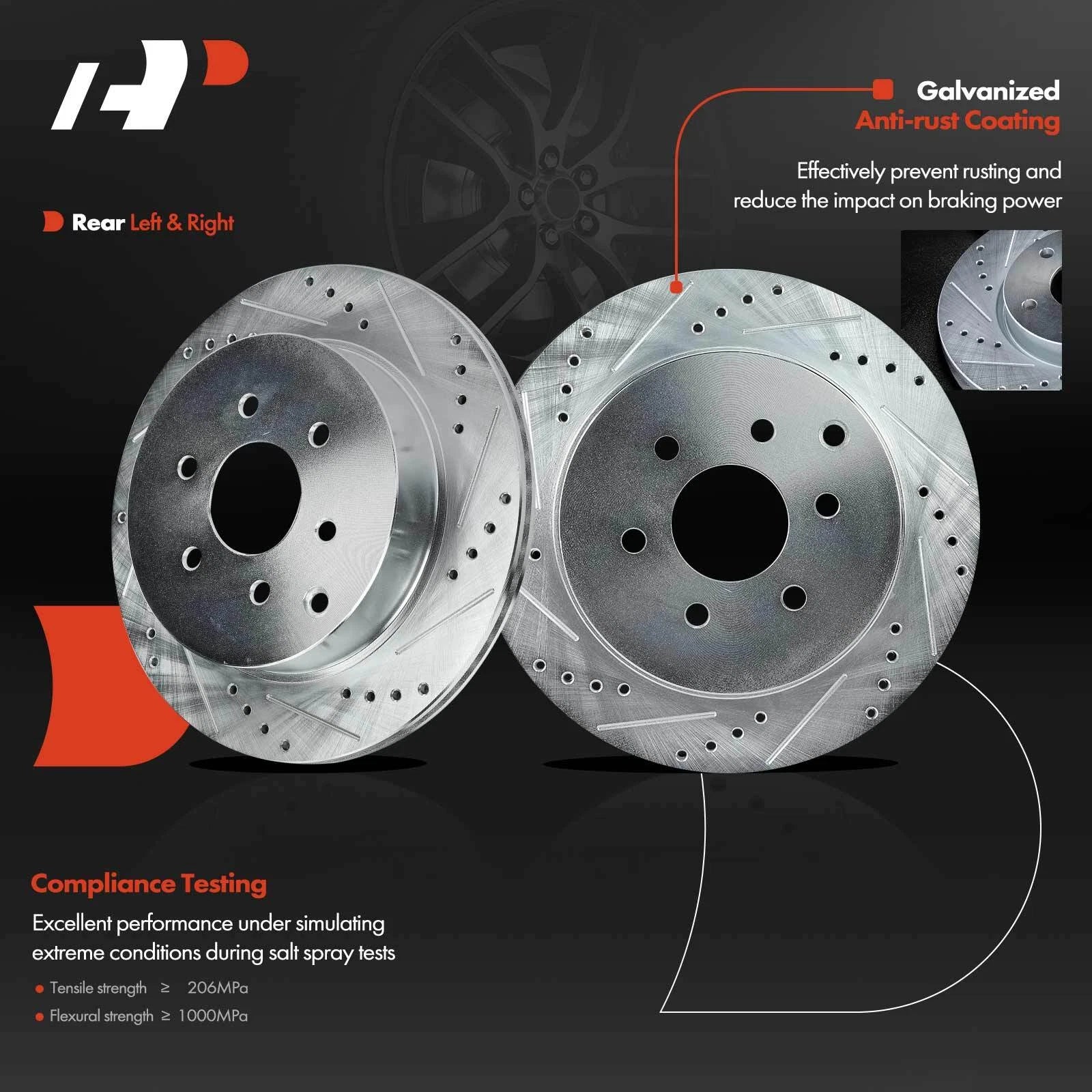 Rear Drilled Brake Rotors & Ceramic Pads for Nissan Pathfinder (2005–2012)