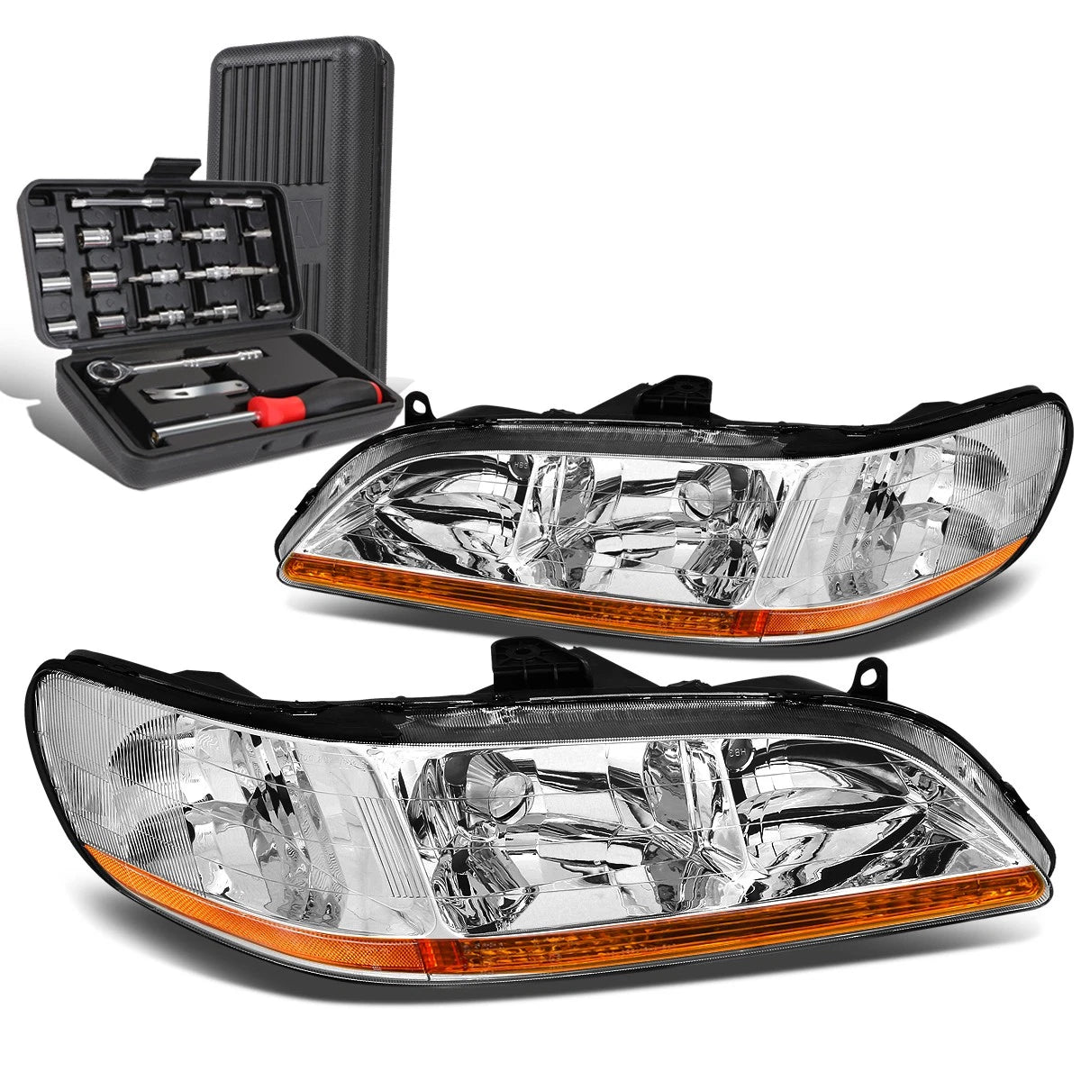 Pair of Chrome Amber Signal Headlights for Honda Civic (1998–2002)