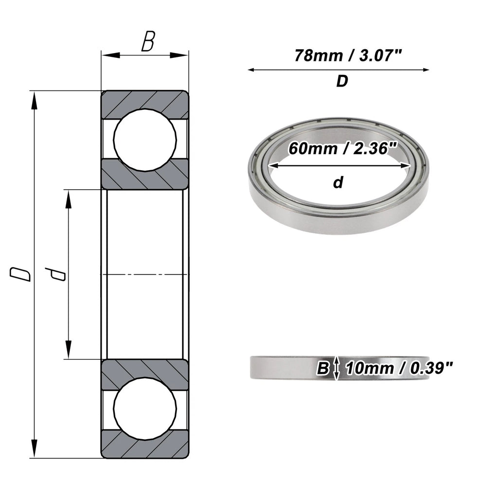 6812ZZ Deep Groove Ball Bearing for Scooter Skateboard Wheel (P4, 60x78x10mm)