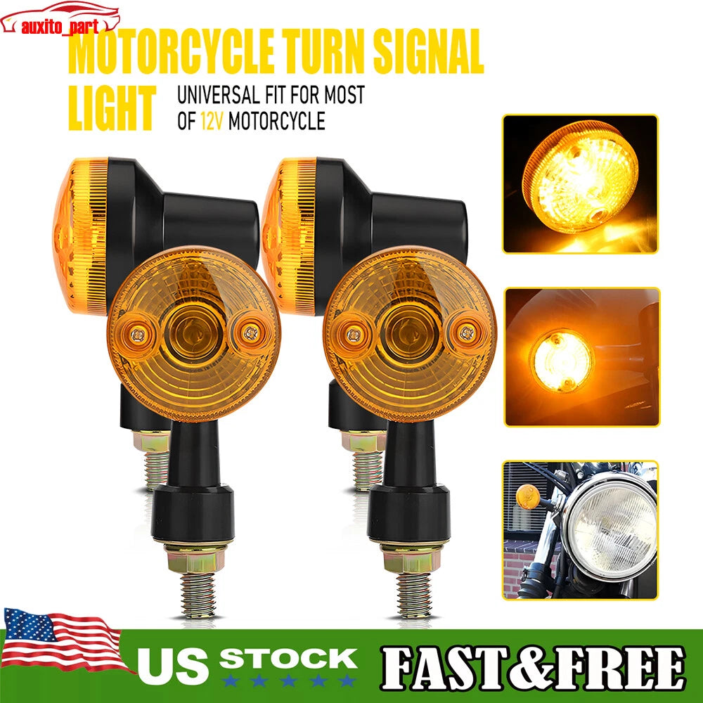 Amber LED Turn Signal Lights for Universal Motorcycle (Round)