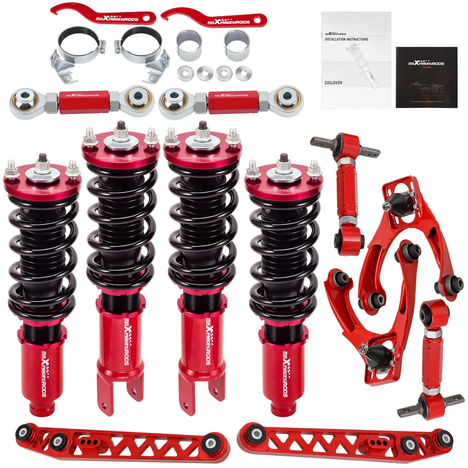 4x Coilovers + 8x Control Arms & Camber Toe Kit for Honda Civic (1996–2000)
