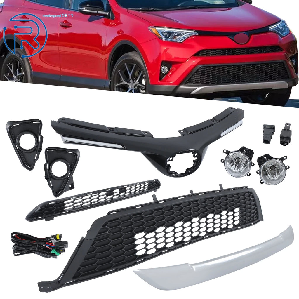 Front Grille Kit with Fog Lights for Toyota RAV4 (2016–2018) Black/Silver