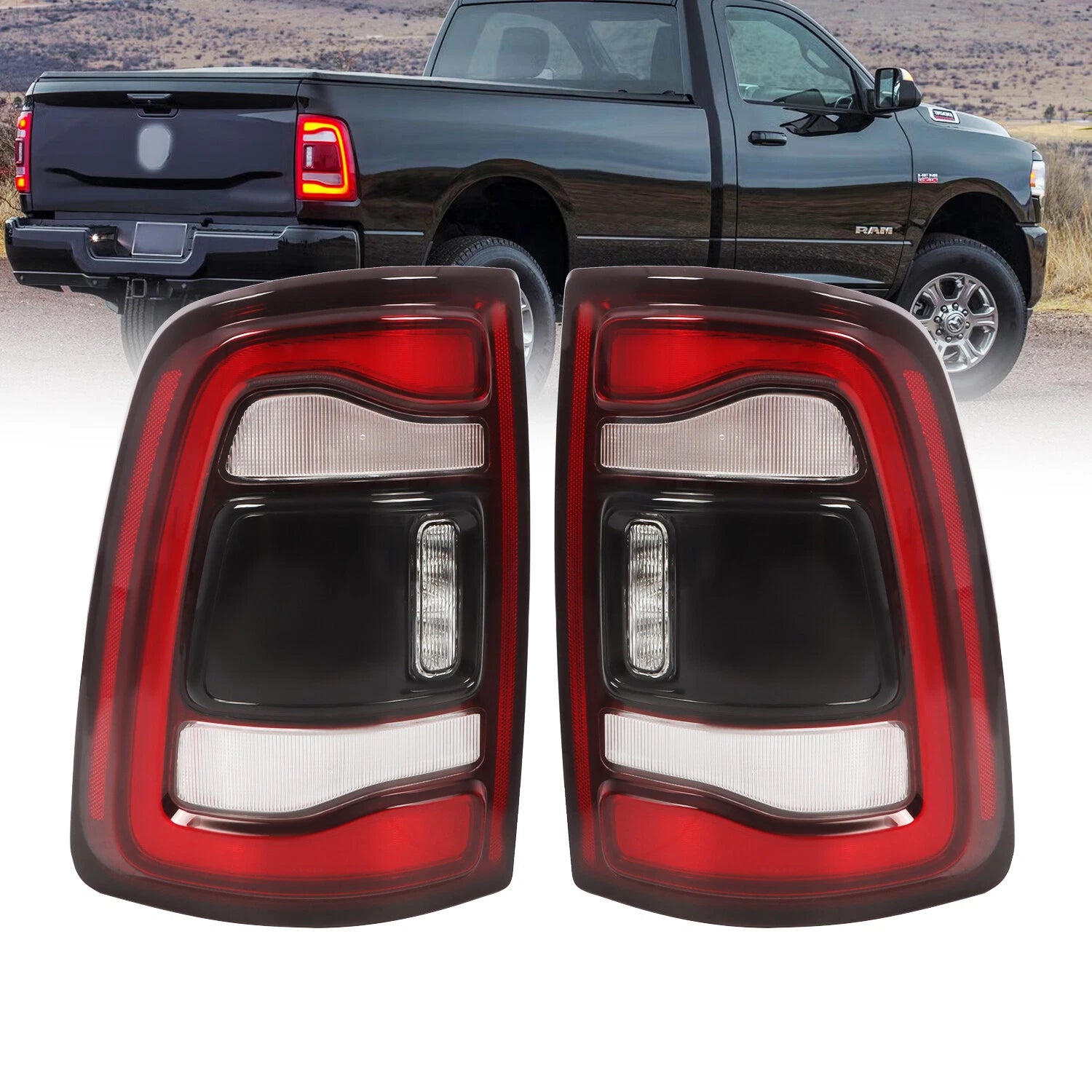 LED Tail Lights Pair for Dodge Ram 2500 3500 (2019–2024) - Black Bezel