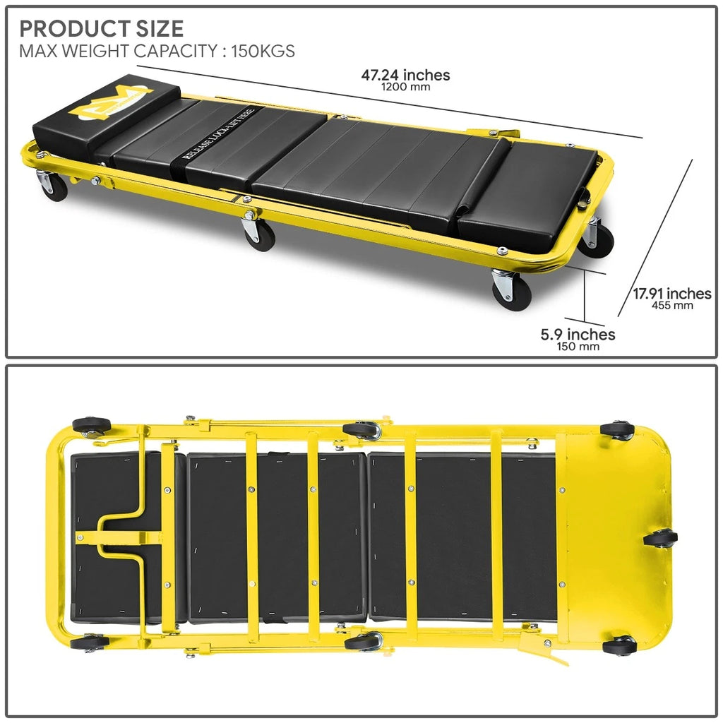2-in-1 Rolling Creeper for Automotive Use (48" x 18" x 5.9", 330lbs Capacity)