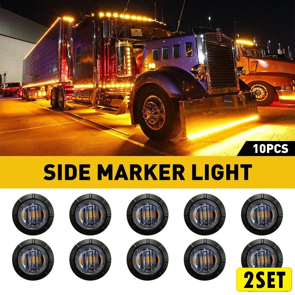 20x Amber Smoked 3/4" Round LED Marker Lights for Truck Trailer (12V)