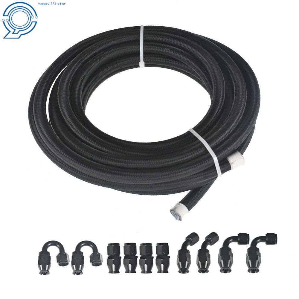 Set of 10 E85 PTFE Fuel Hose Lines with Fittings - 20FT, Black Nylon