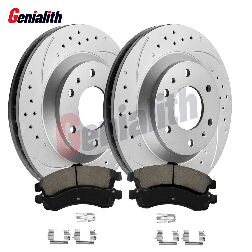 Set of 2 Front Drilled Rotors + Brake Pads for GMC Envoy, Chevy Trailblazer (2002–2009)
