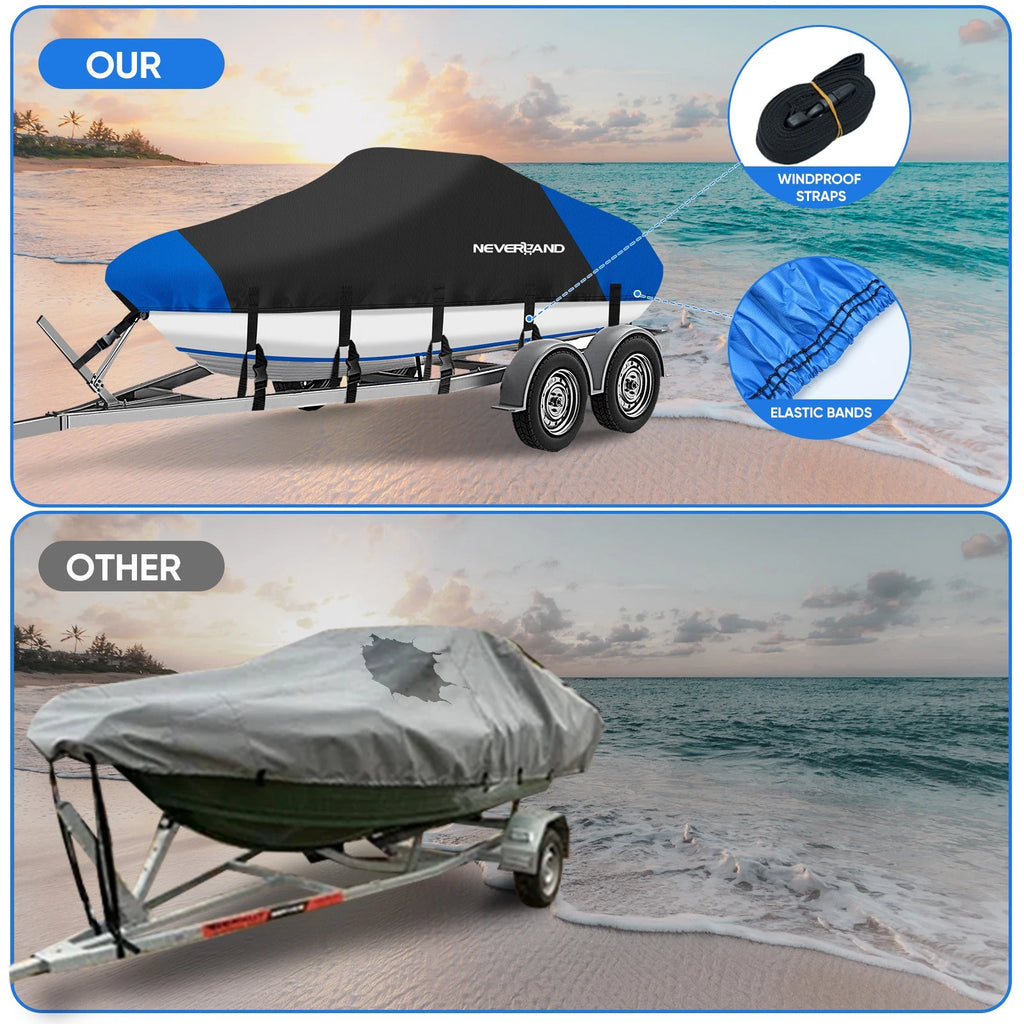 Heavy Duty Boat Cover for V-Hull Tri-Hull Runabout (17ft-19ft)