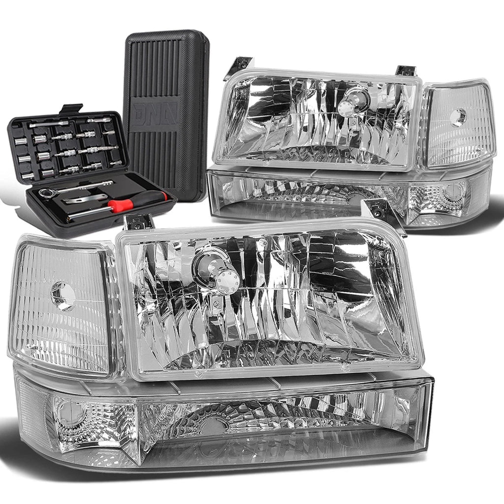Set of 2 Headlight Bumper Lamps for Ford F150/F250/F350 (1992–1996) Chrome Clear
