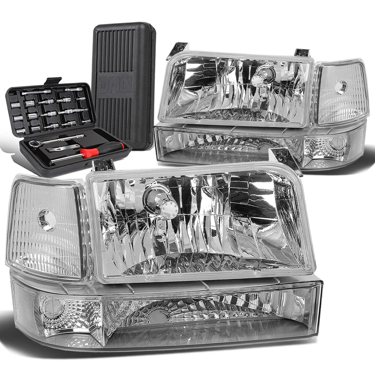 Set of 2 Headlight Bumper Lamps for Ford F150/F250/F350 (1992–1996) Chrome Clear