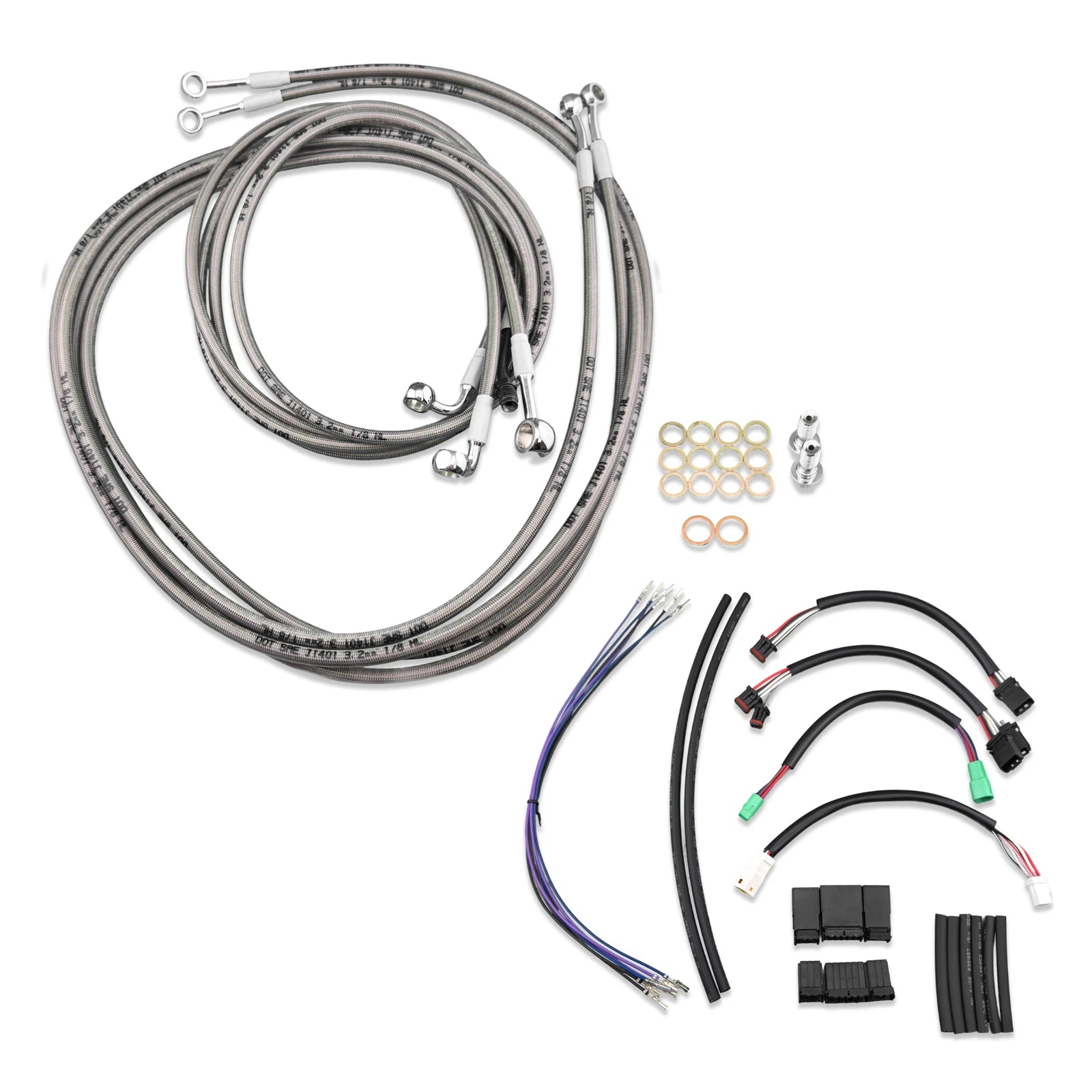 14" Chrome Extended Stainless Cable & Brake Line for Harley Touring (2014–2016)