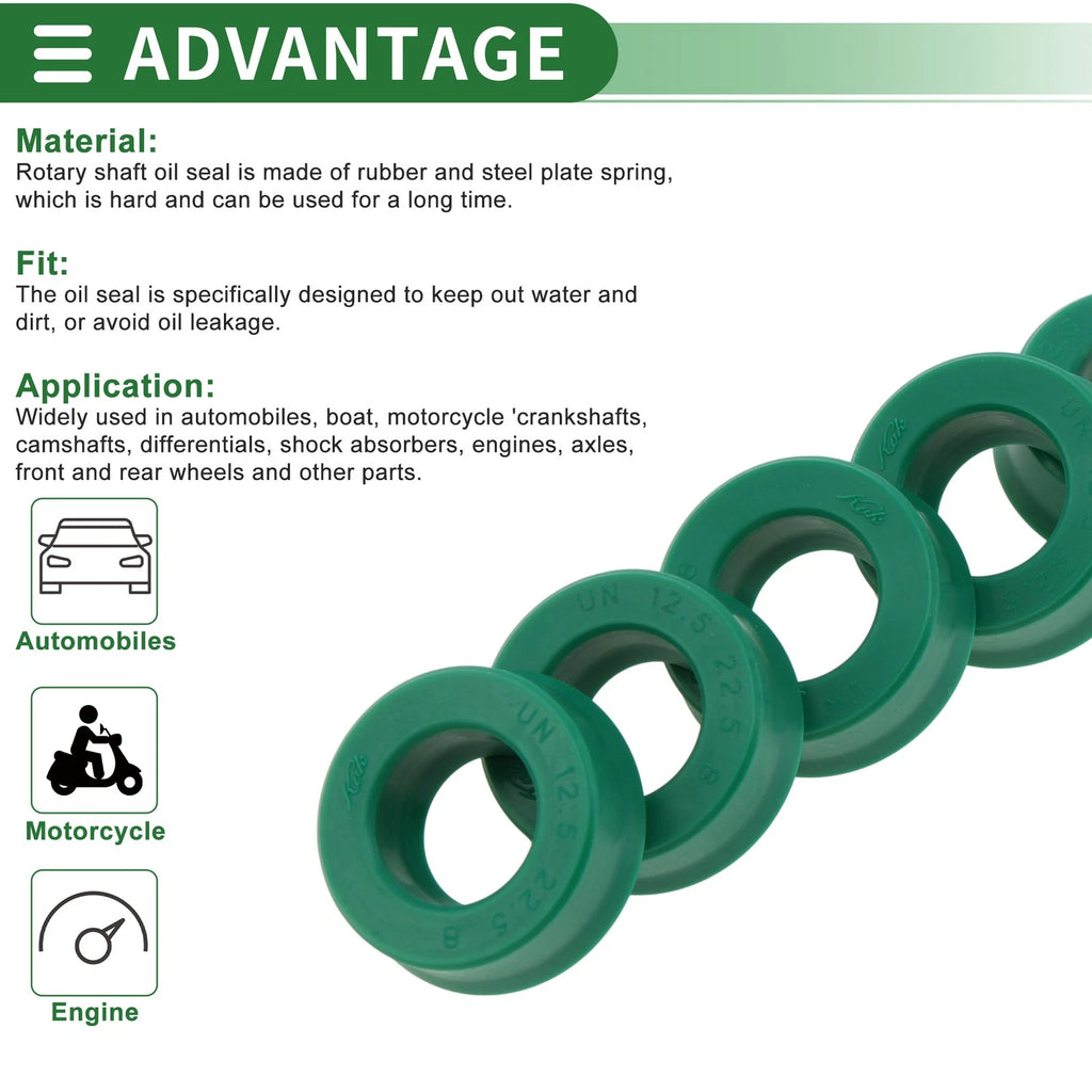 Set of 5 Oil Seal Rotary Shaft Seal 12.5x22.5x8mm High Pressure Green