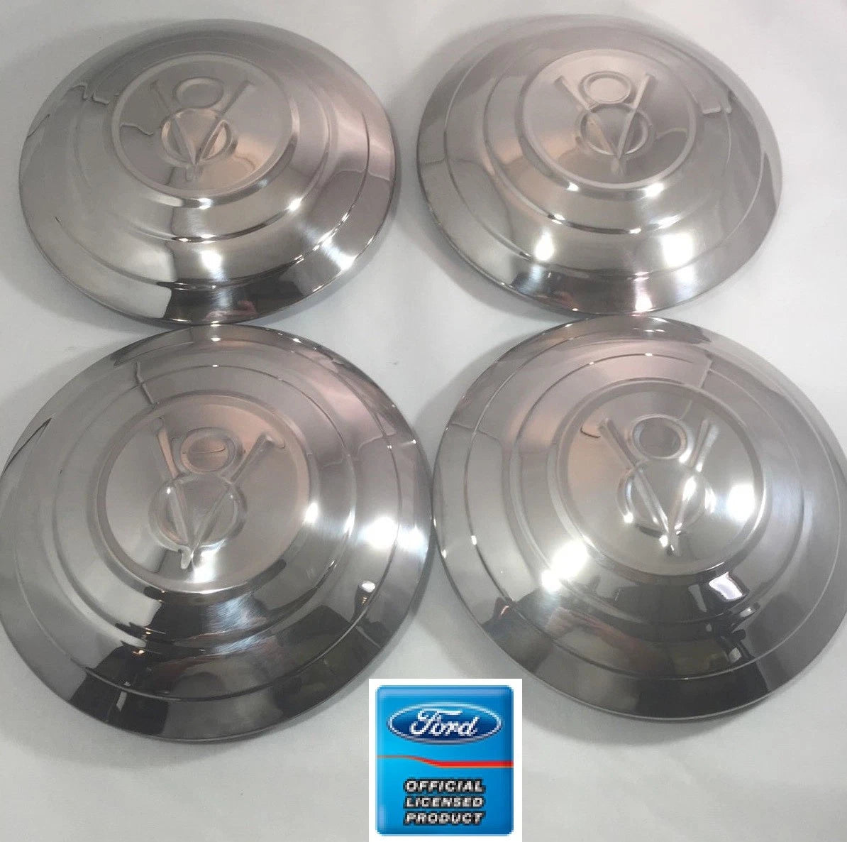 Set of 4 Hubcaps Stainless with Raised Rings for 1932 Ford Car V8 (1932–1932)
