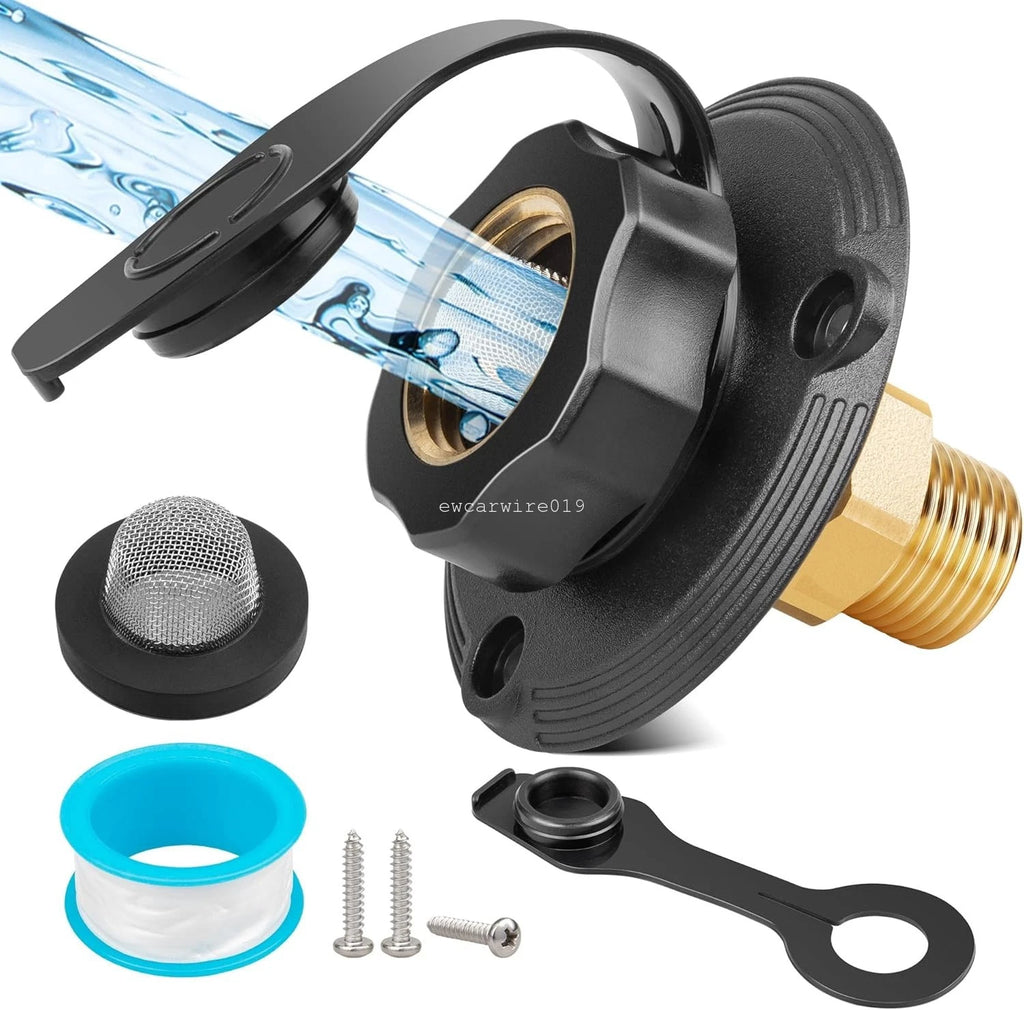 RV City Water Inlet Kit with Check Valve for RVs (3/4" NH Female to 1/2" NPT Male)