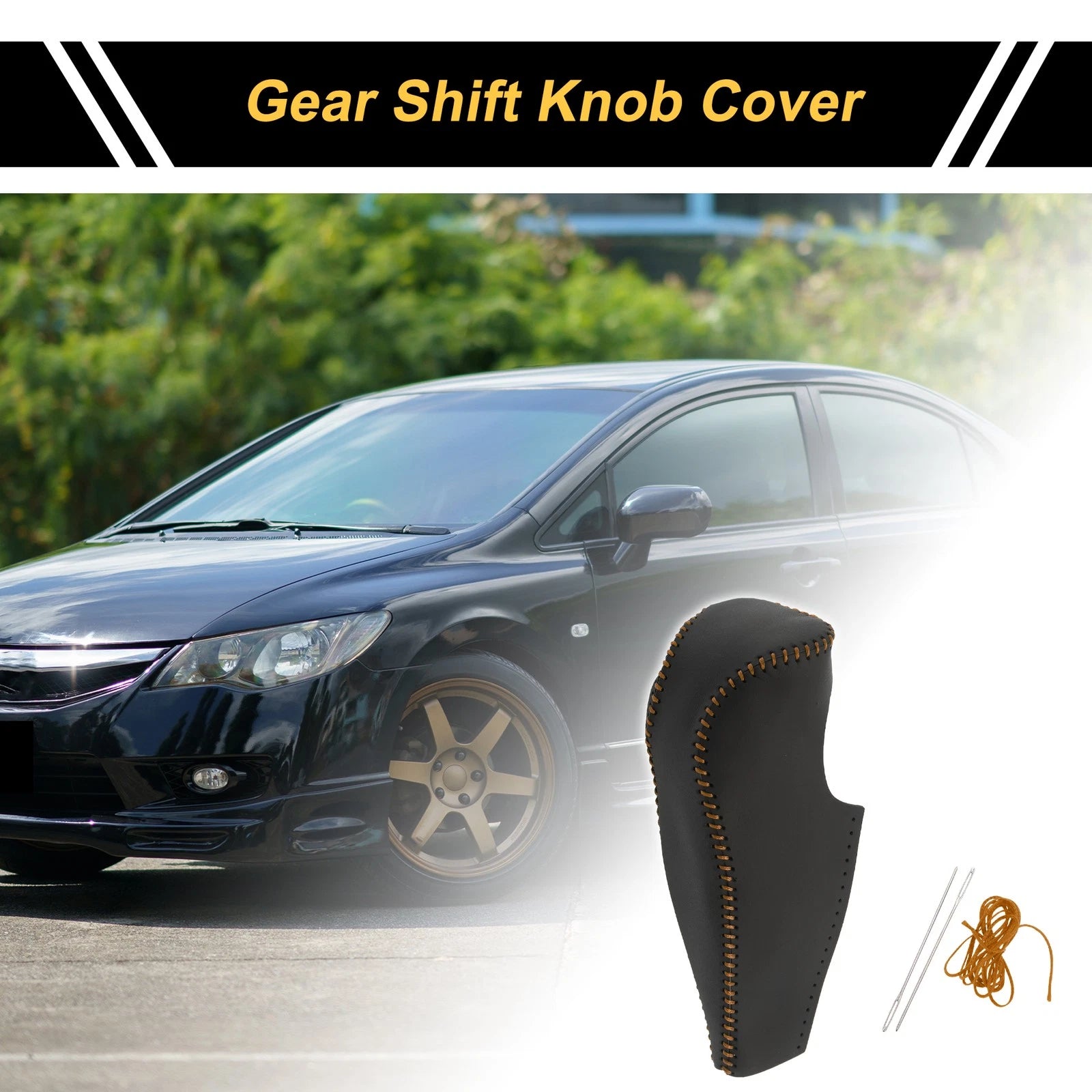 Gear Shift Knob Cover for Honda Civic (2006–2011) Black Brown Faux Leather