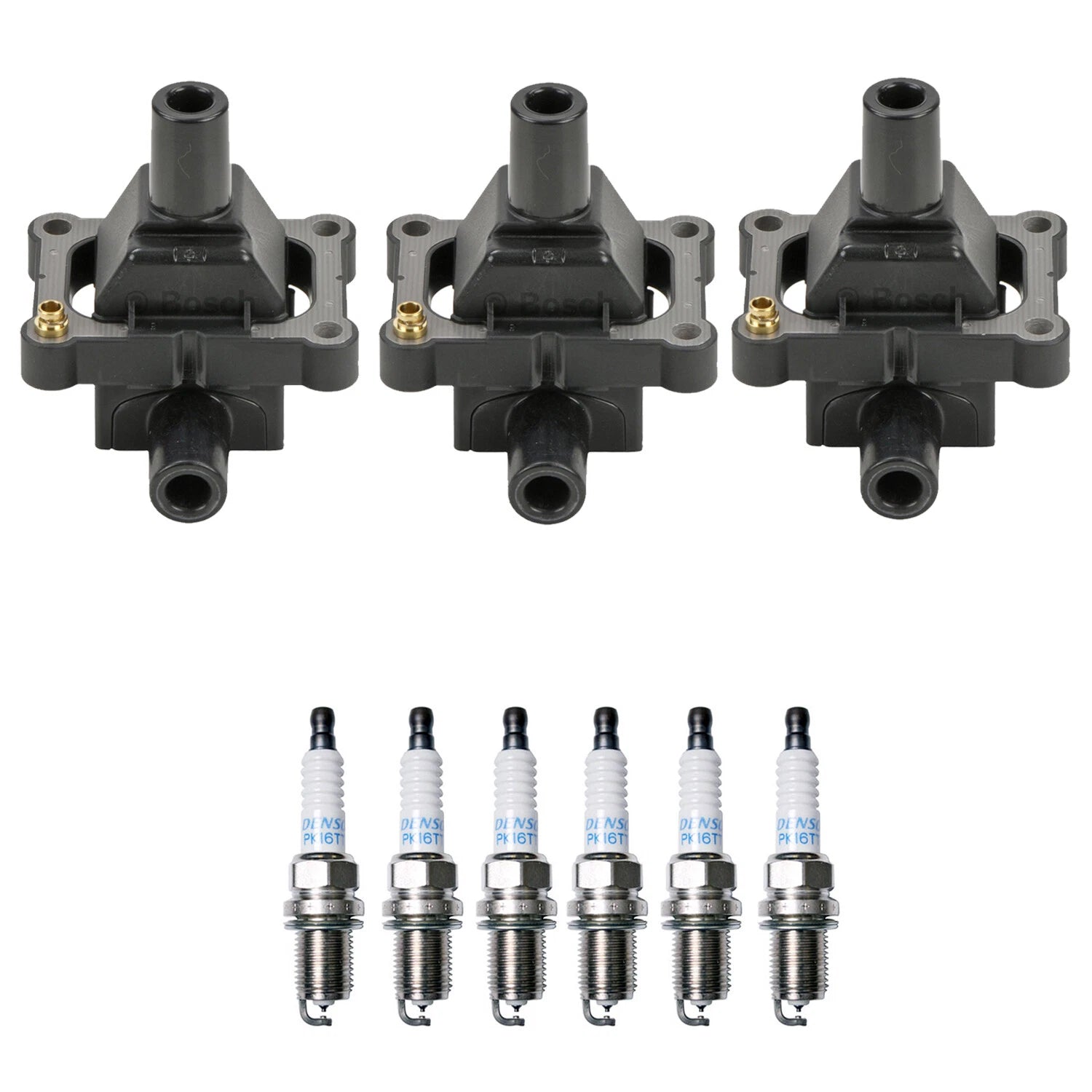 Set of 3 Ignition Coils & 6 Platinum Spark Plugs for Mercedes W202 W210 W140