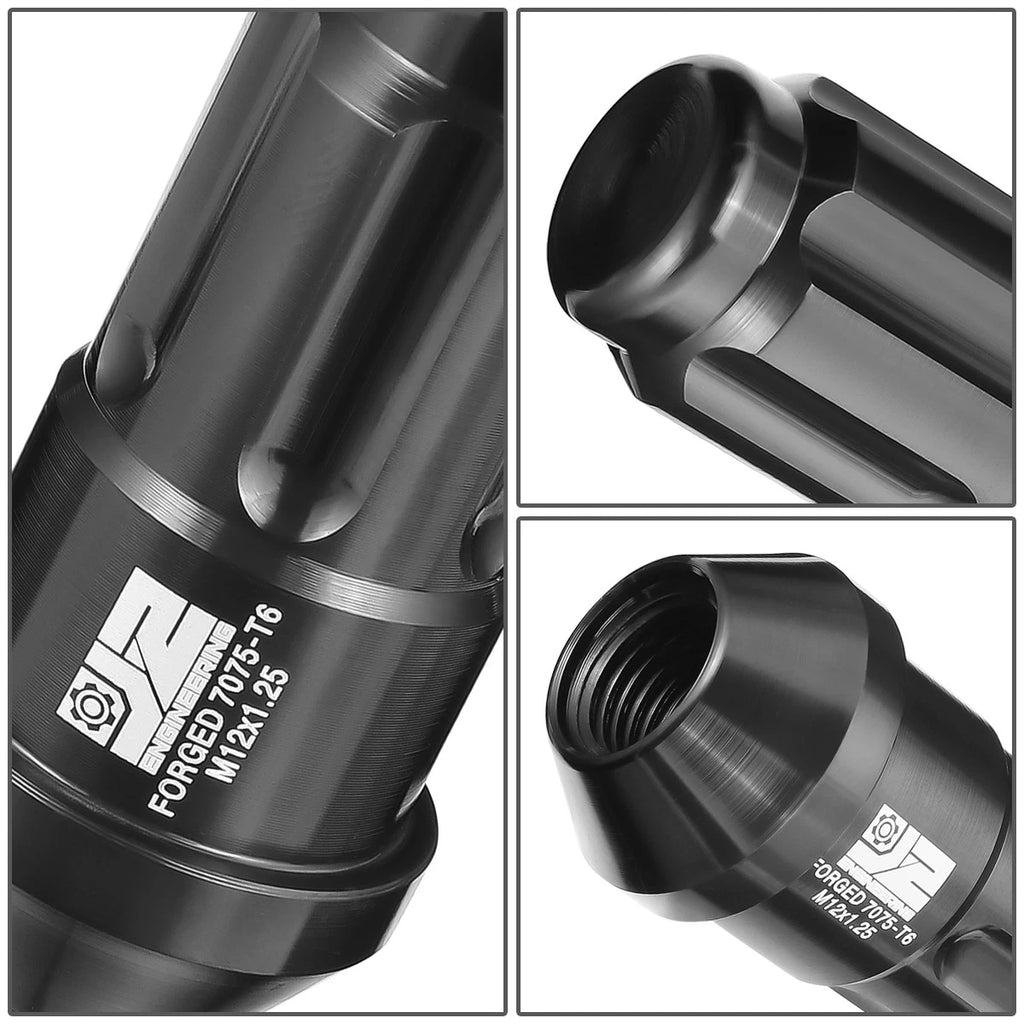 Set of 20 J2 Aluminum Black M12 X1.25 Closed End Lug Nuts 24mm OD 50mm Height