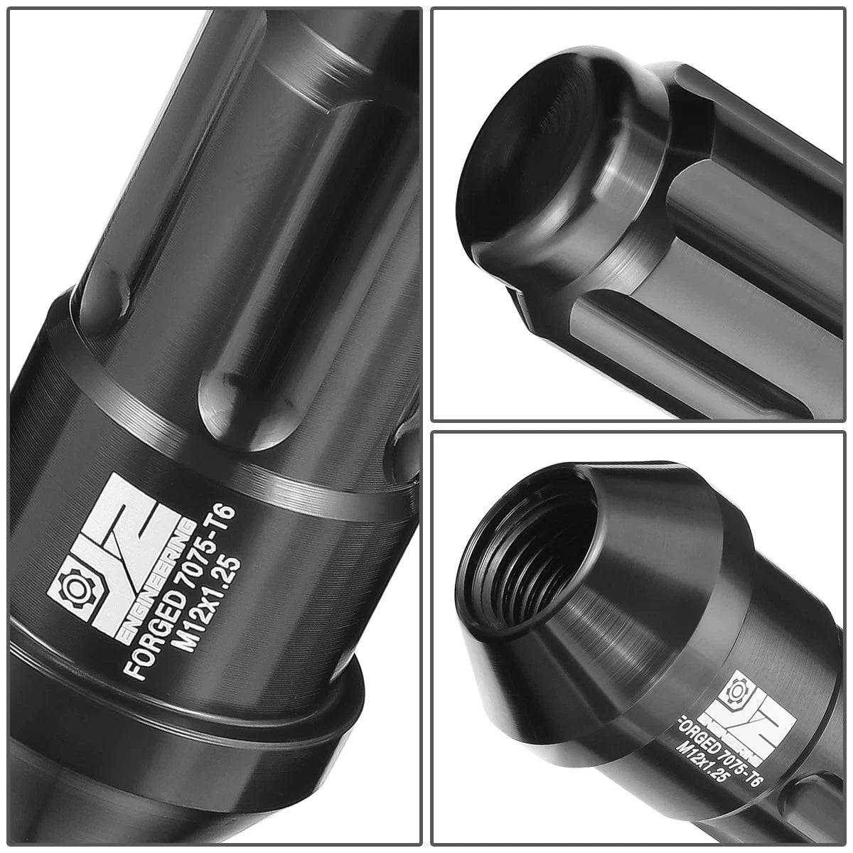 Set of 20 J2 Aluminum Black M12 X1.25 Closed End Lug Nuts 24mm OD 50mm Height