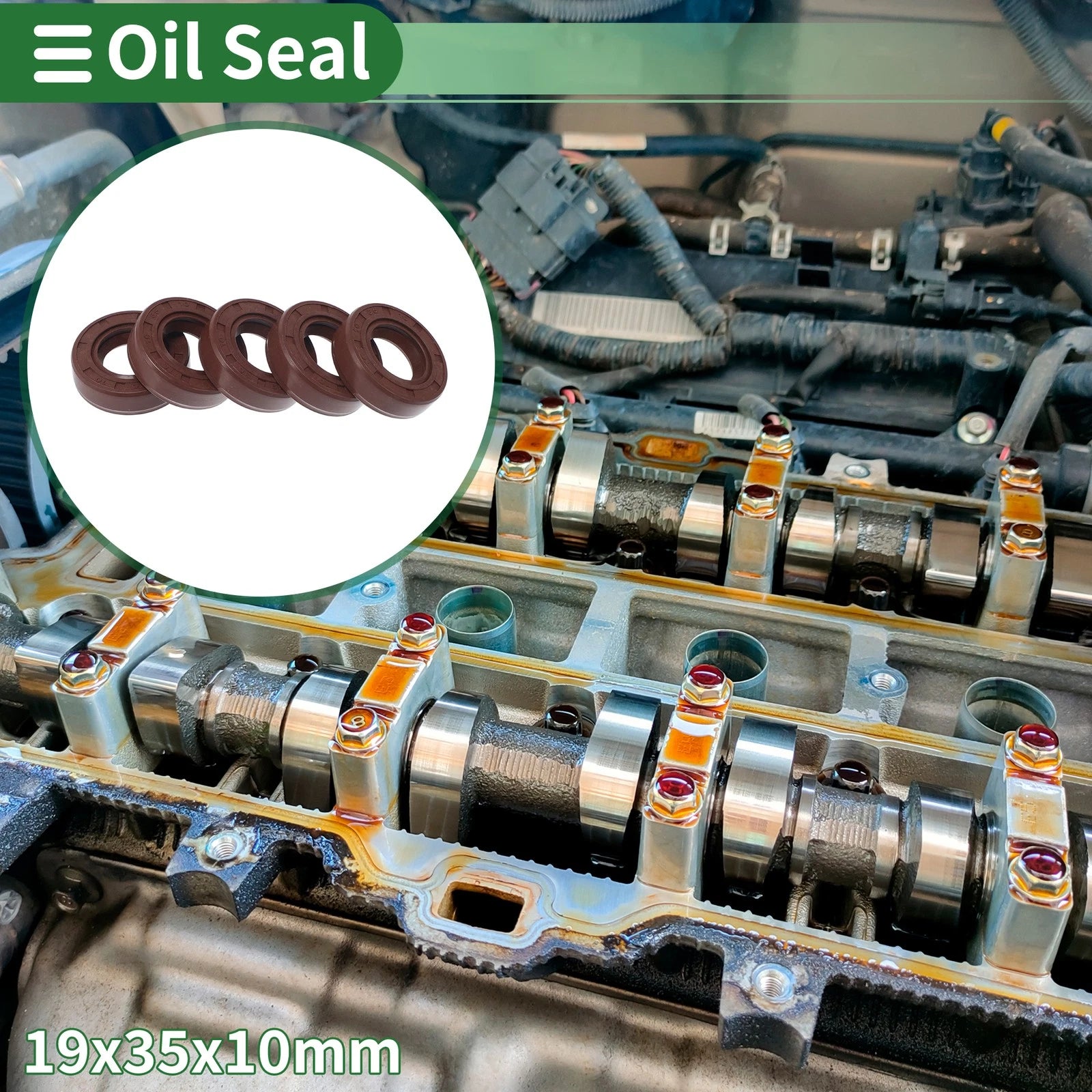Set of 5 Oil Seal Rotary Shaft Seal FKM Rubber 19x35x10mm