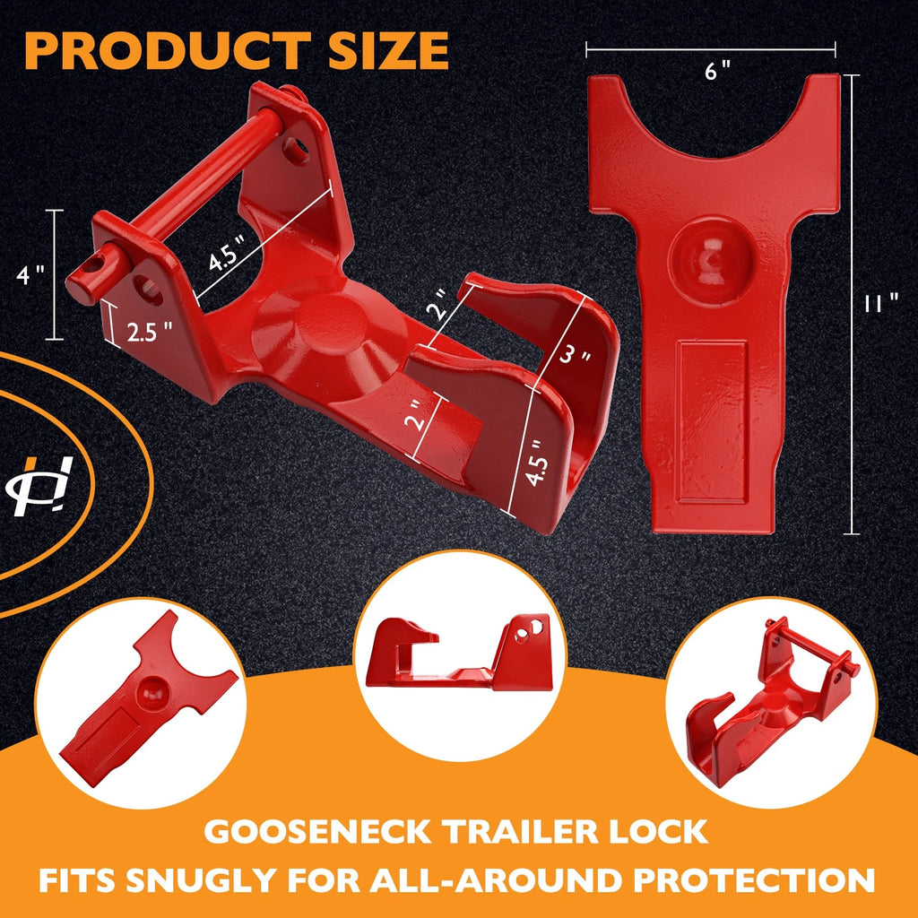 Gooseneck Trailer Hitch Lock for RV Trailers (Heavy Duty, Red)