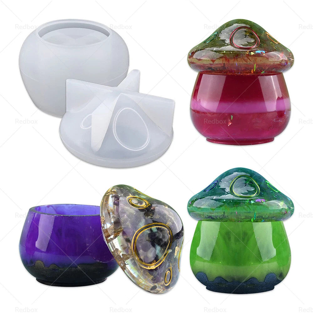 Mushroom Jars with Lid Silicone Epoxy Resin Mold Storage Box DIY