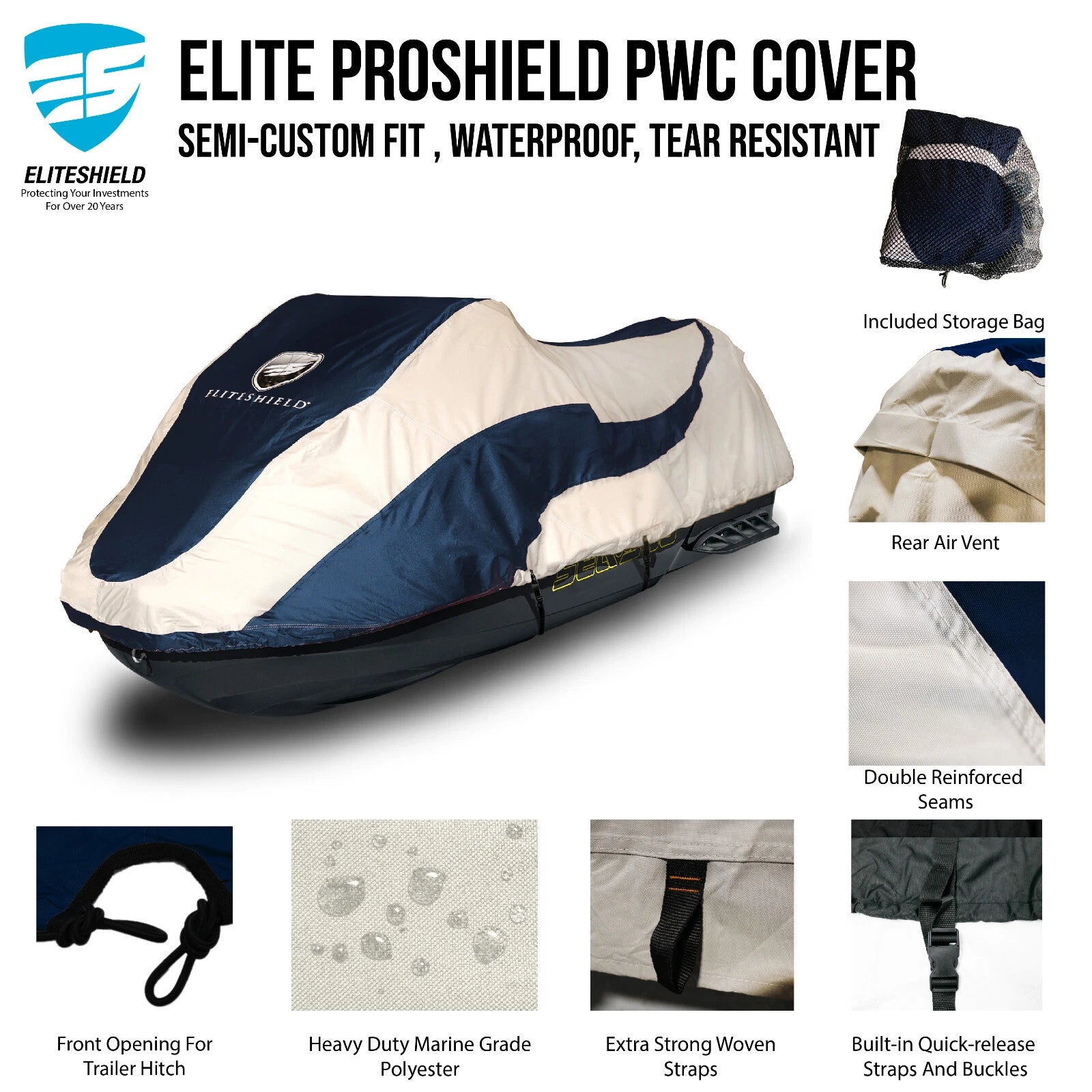 EliteShield Waterproof Trailerable Cover for Kawasaki STX 160 160X 160LX