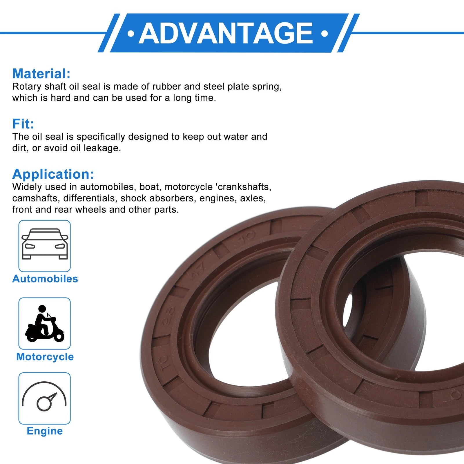 2X Oil Seal Rotary Shaft Seal for Various Models (28x47x10mm) FKM Rubber