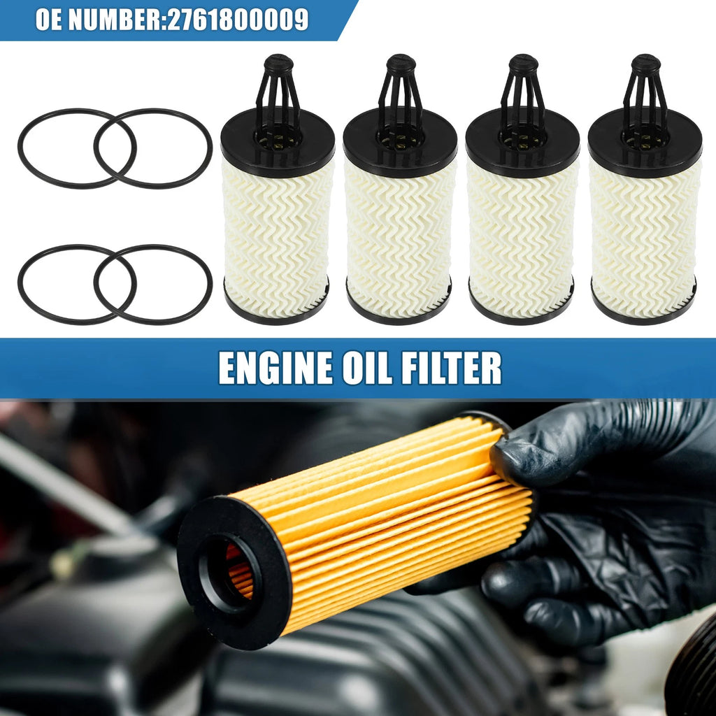 4Pcs Engine Oil Filter No. 2761800009 with O Ring for Mercedes C300 (2015–2019)