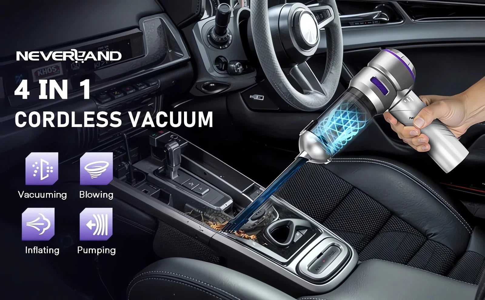 Cordless Handheld Vacuum Cleaner for Car Auto Home (100W, 3 Speed)
