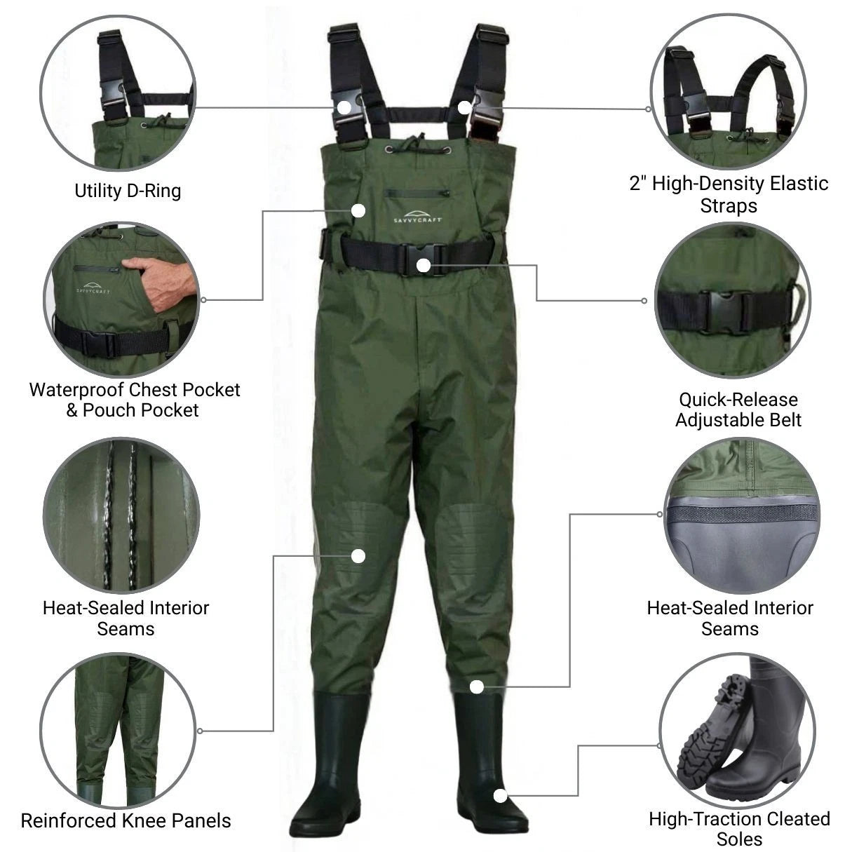 Waterproof Chest Waders with Boots for Unisex (700)