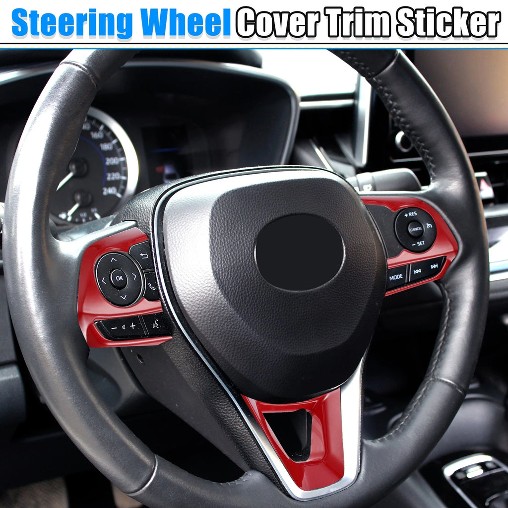 3 Pcs Red Steering Wheel Cover Trim for Toyota Corolla (2020–2022)