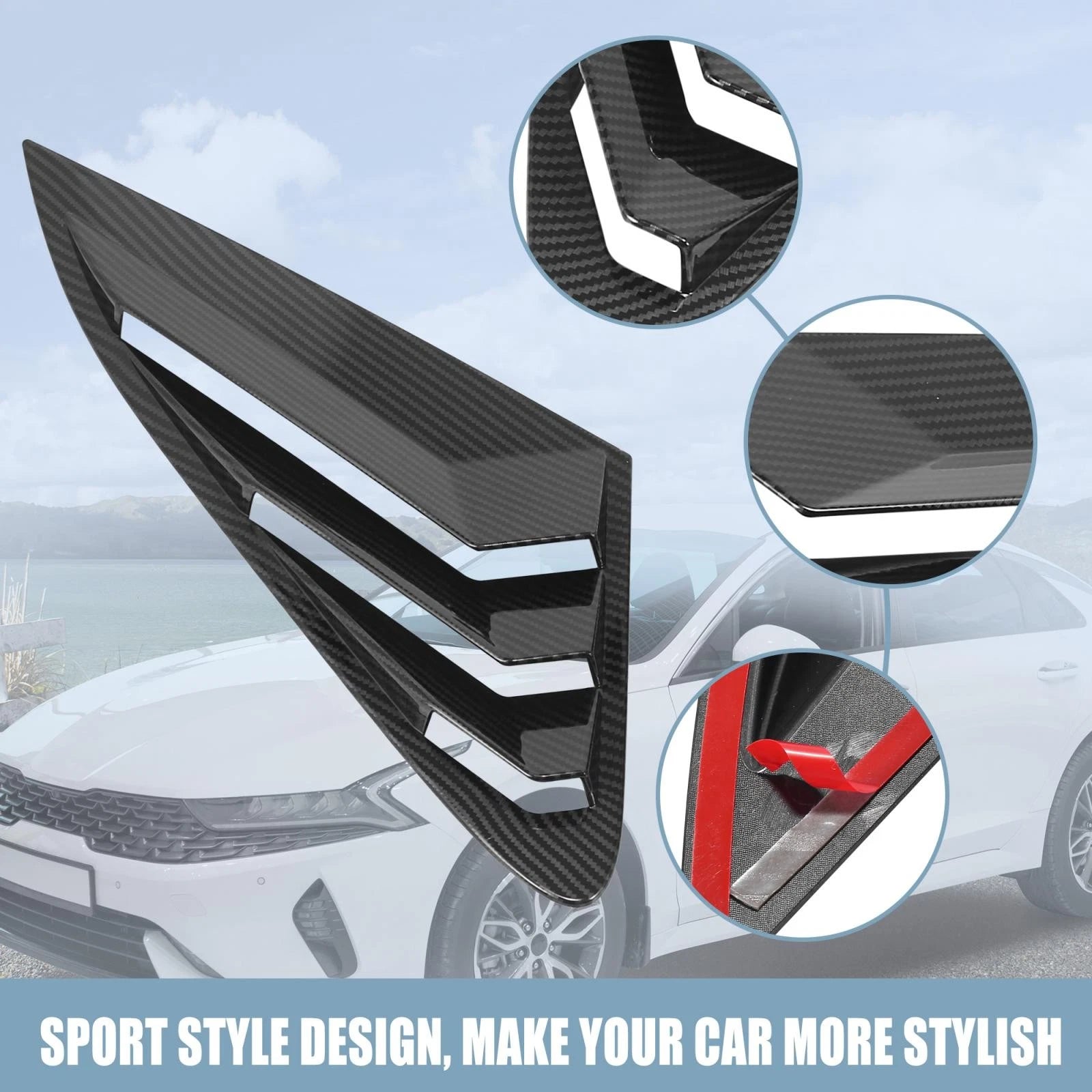 2X Rear Window Louver Air Vent Cover for Kia K5 (2021–2022) Carbon Fiber