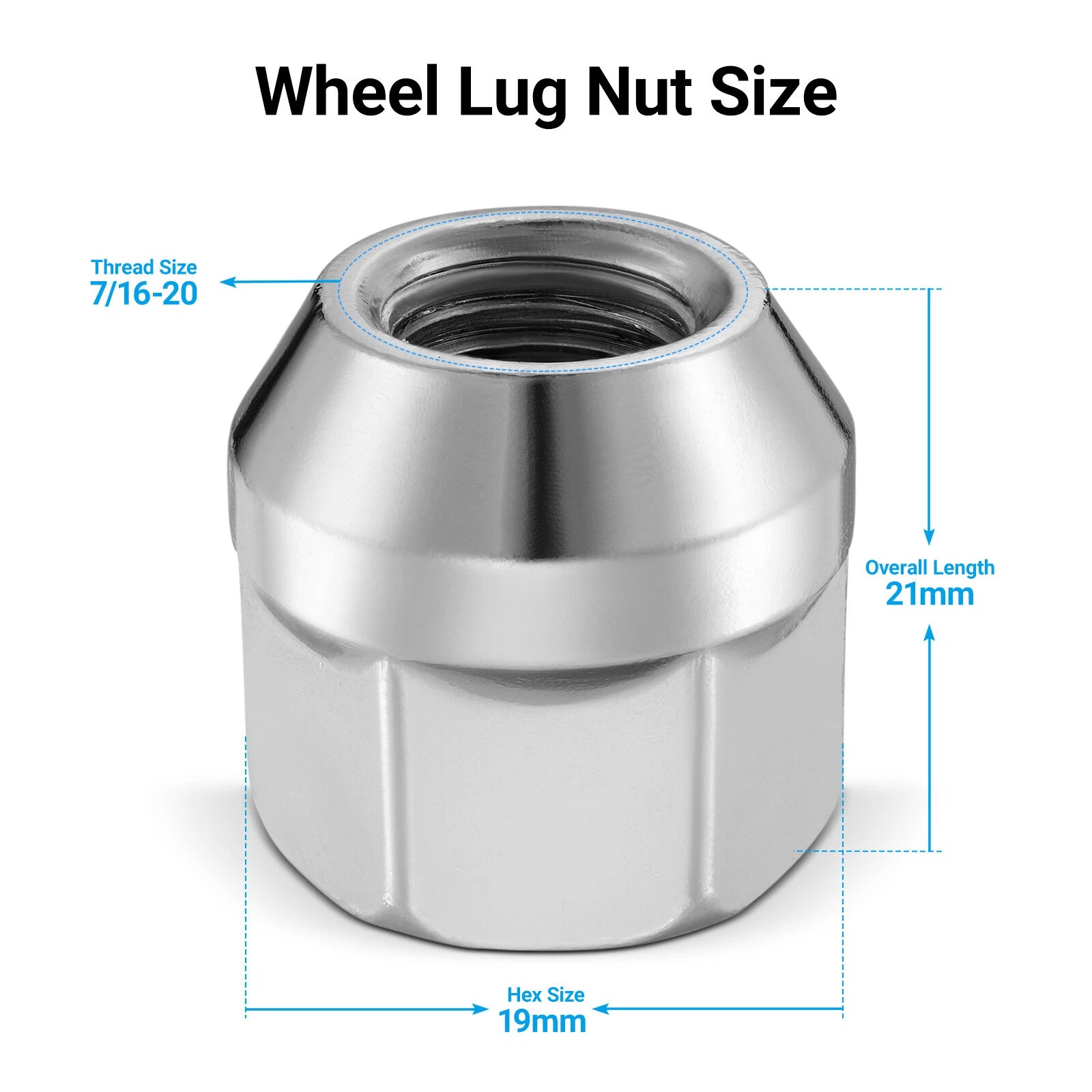 Chrome 7/16-20 Open End Lug Nuts for Dodge Dakota Ramcharger Ford Bronco (20-Pack)