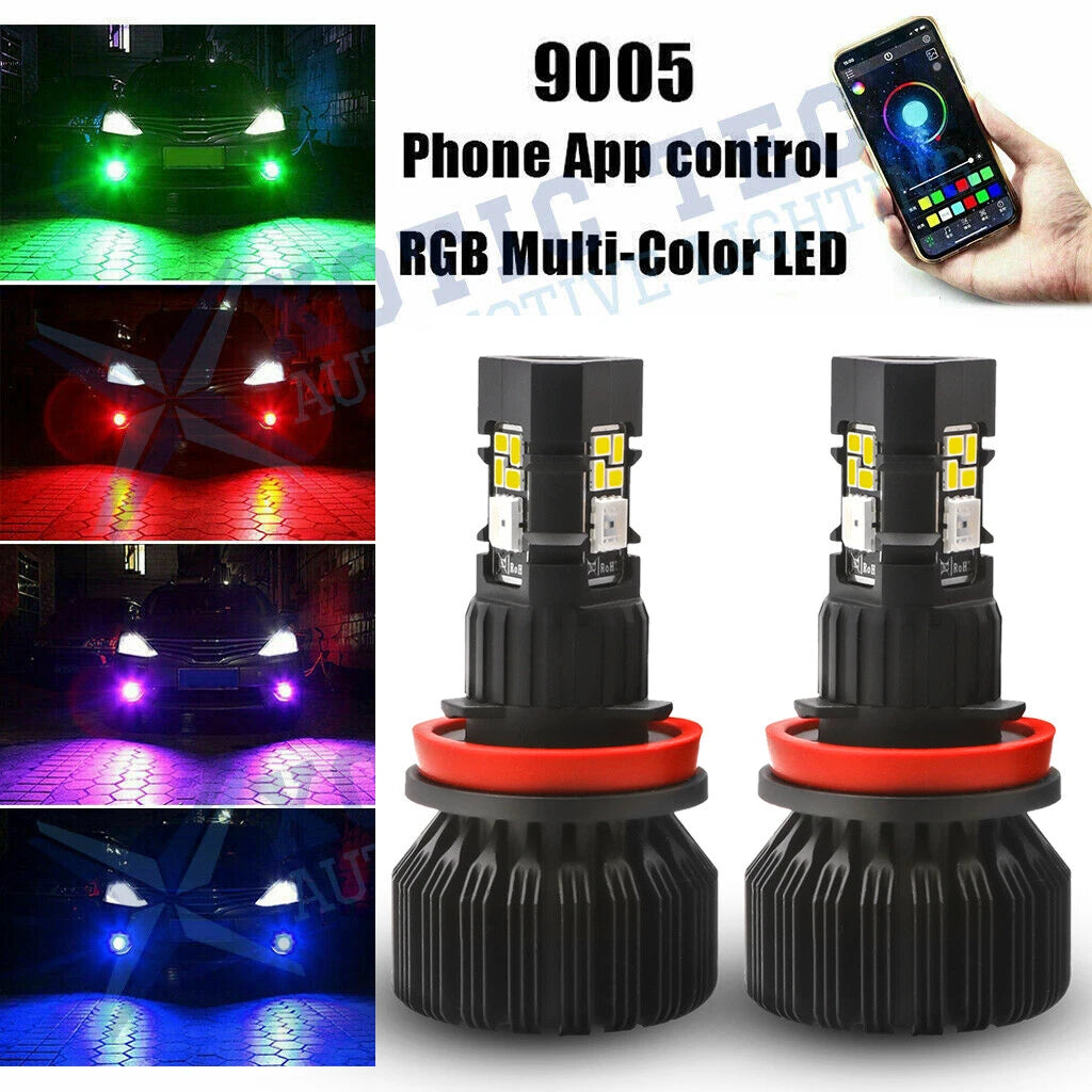 Dual 9005 H10 Multi-Color RGB LED Fog Light Bulbs for APP Remote (2009–2011)