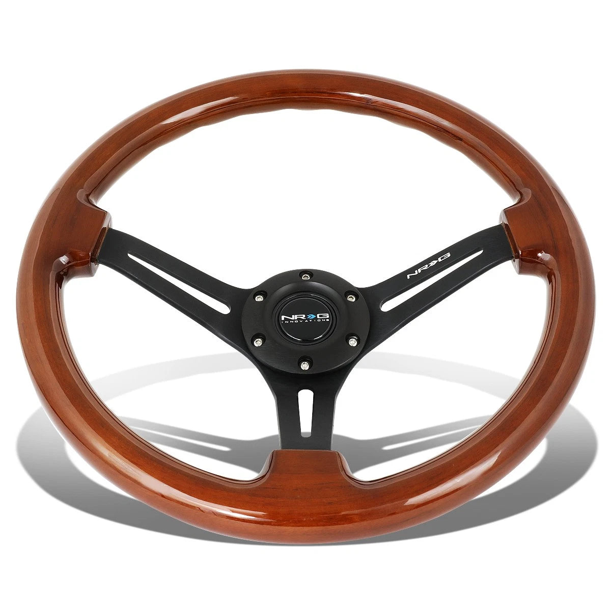 NRG 350mm 3" Deep Matte Spoke Brown Wood Steering Wheel for Universal (N/A)