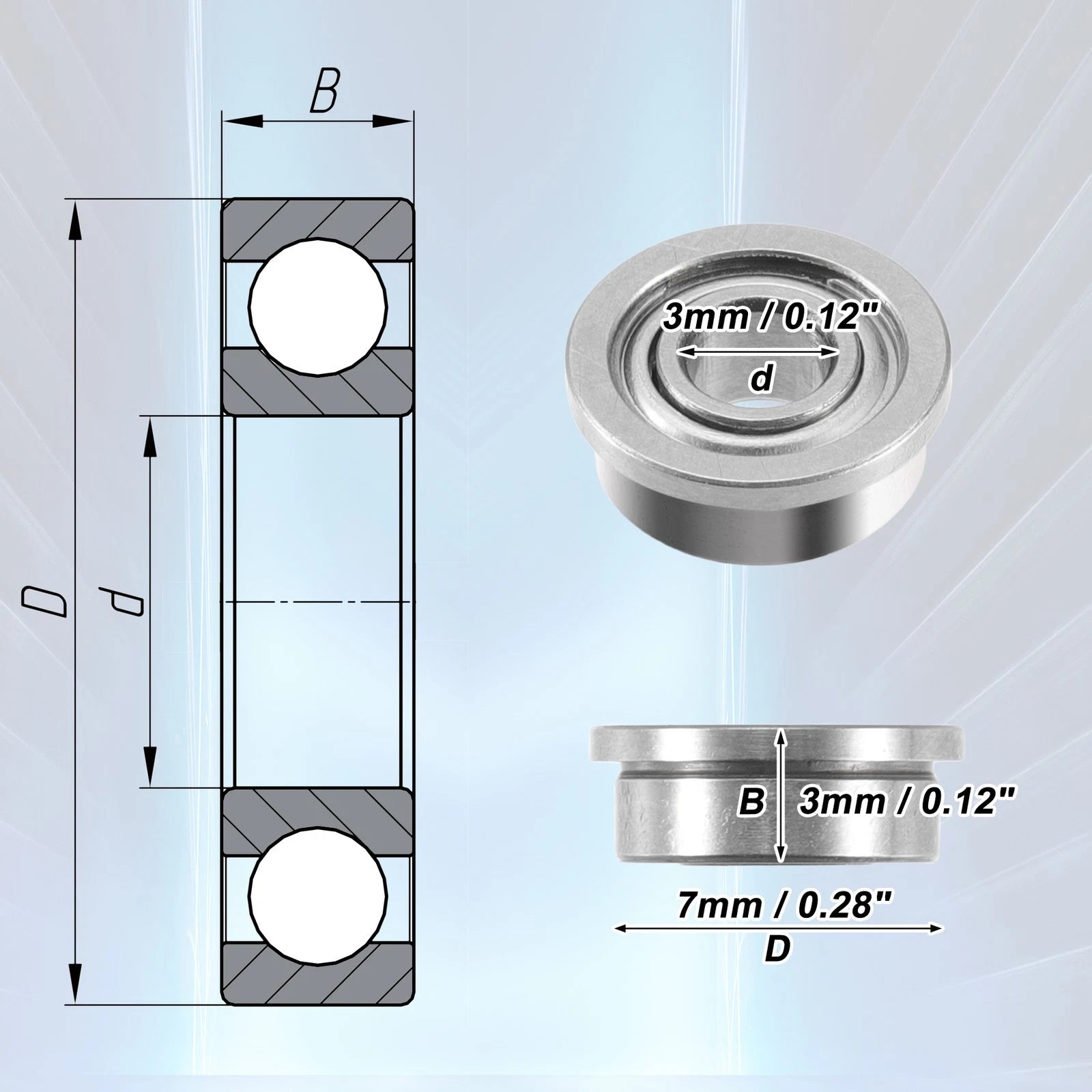 10 Pcs F683ZZ Flanged Deep Groove Ball Bearings for Various Models 