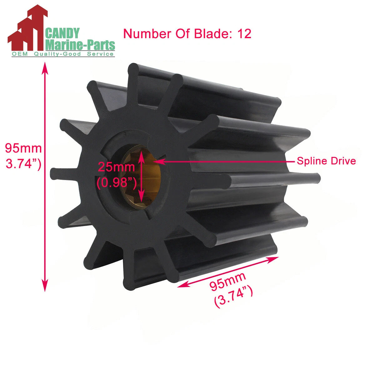 Sea Water Pump Impeller for Volvo Penta (3830459, Jabsco 17938-0001)