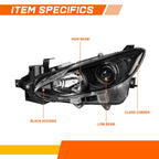 Projector Headlight for Mazda 3 (2014–2016) OE Replacement Black Housing