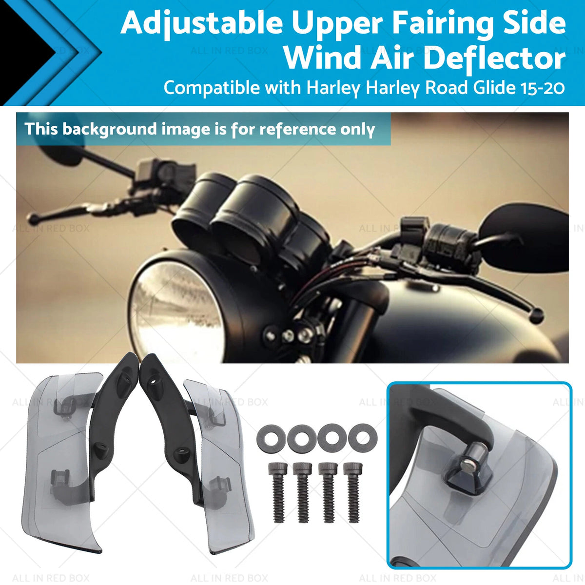 Adjustable Upper Fairing Side Wind Air Deflector for Harley Road Glide