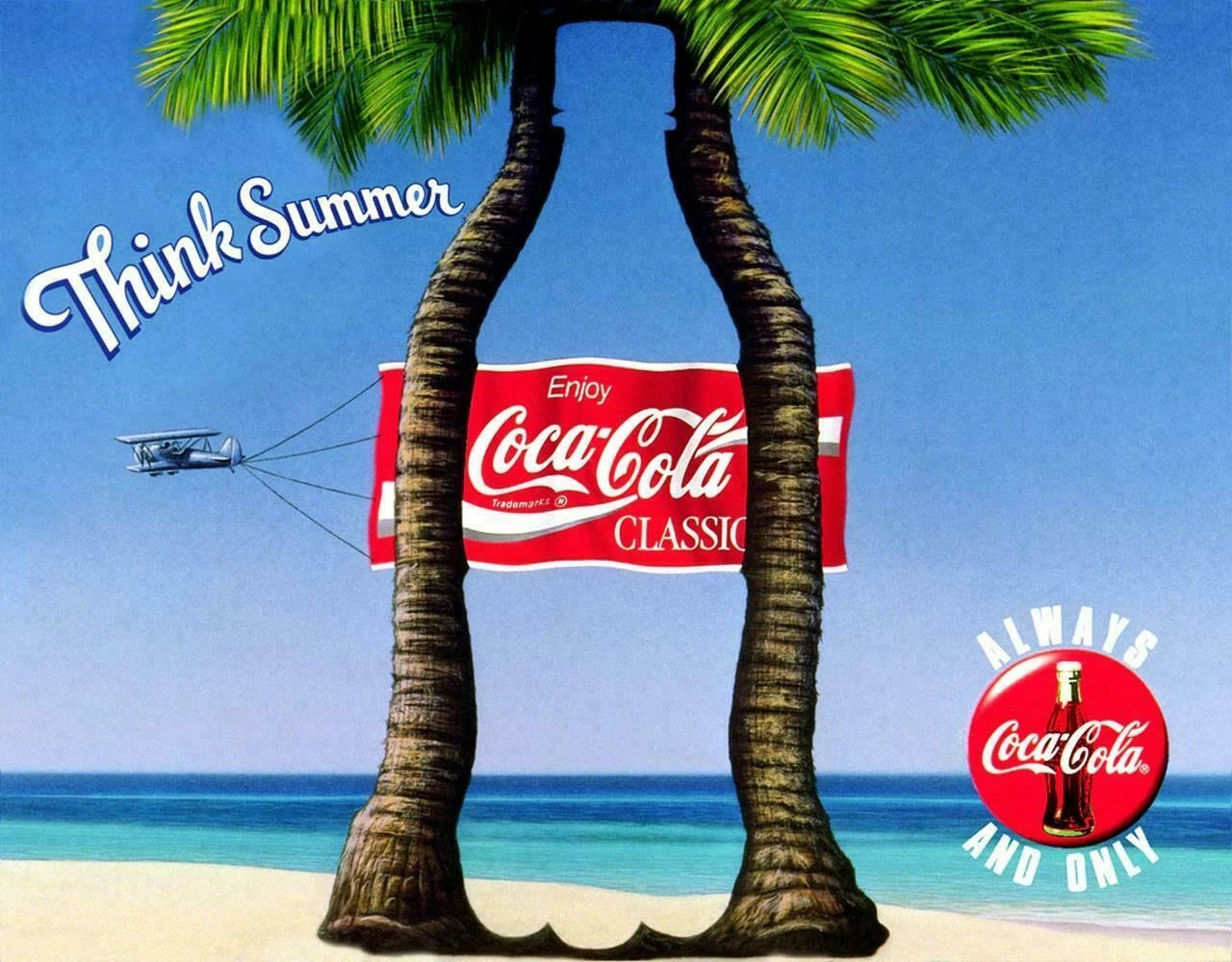 Coca Cola Palm Airplane Tin Sign Made in USA 2427