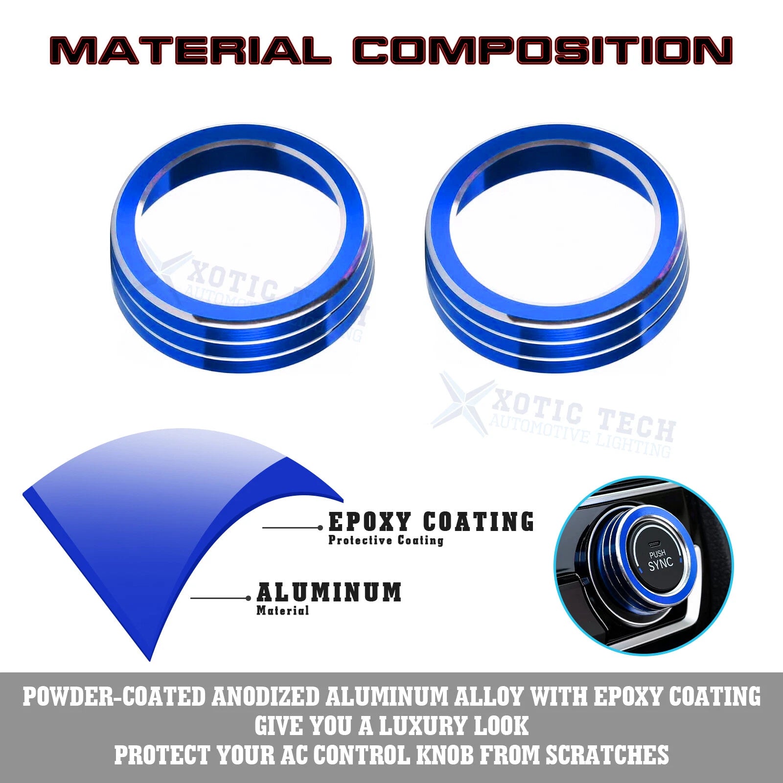 2PCS Blue AC Climate Control Knob Ring Cover for Honda Civic 2016-2021