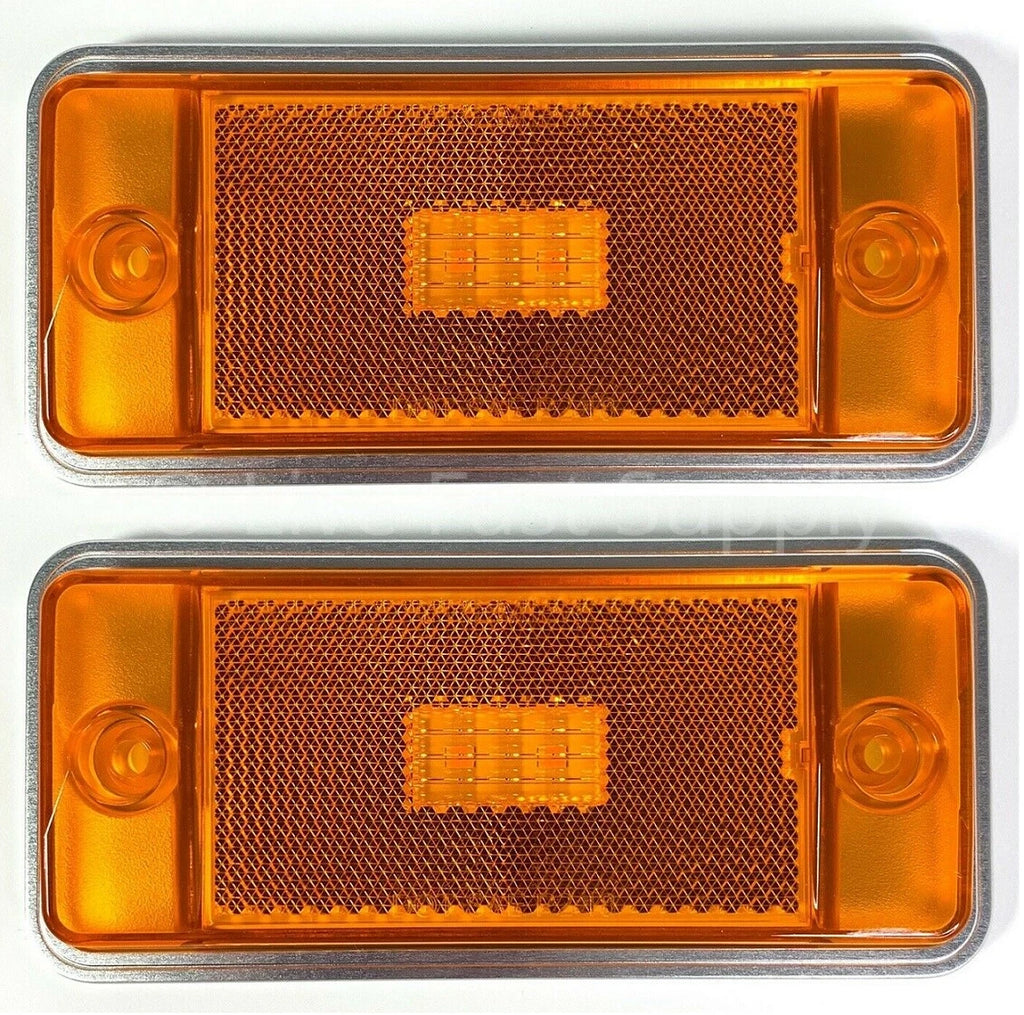 Front Amber LED Side Markers Pair with Aluminum Low Bezels for Ford Bronco (1970–1977)